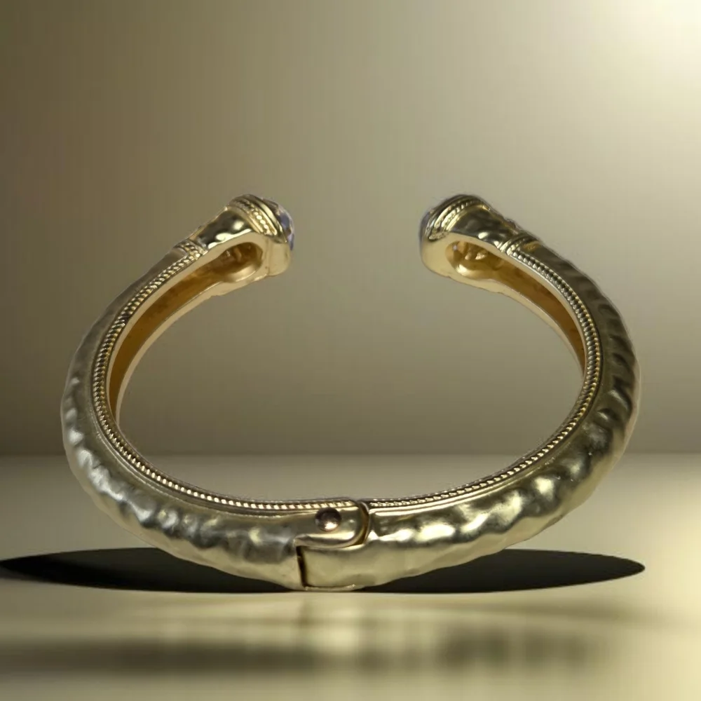 14k Matte Gold Plated Hydro Quartz Crystal Chunky Hinged Bangle Bracelet